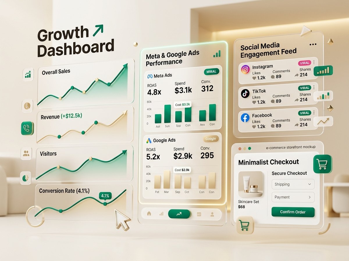 Digital Marketing, Website & E-Commerce Management Growth Dashboard